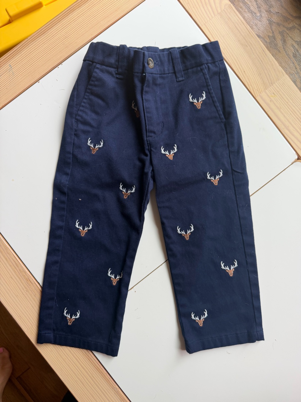 Janie and Jack Navy Blue Pants with Brown Deer Embroidery